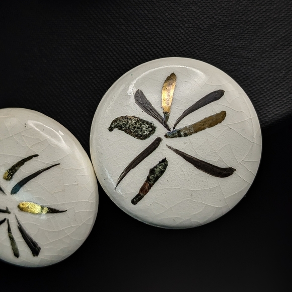 VINTAGE Japanese Hand Painted Ceramic Modernist Necklace & Clipon Earrings Set - Picture 6 of 11
